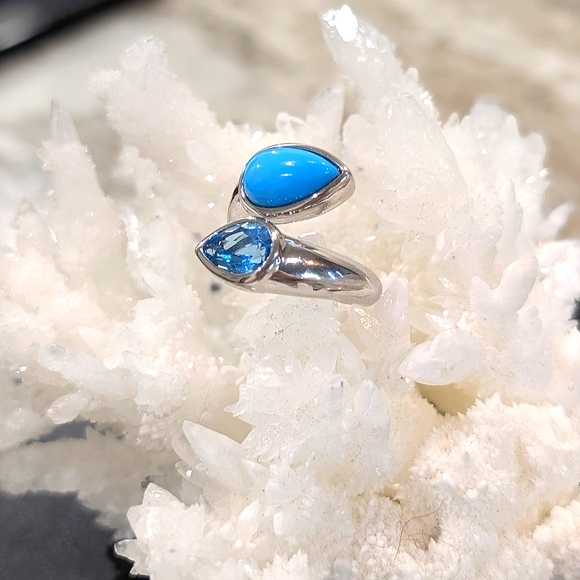 925 Silver Larimar And Blue Topaz Ring - Picture 8 of 10